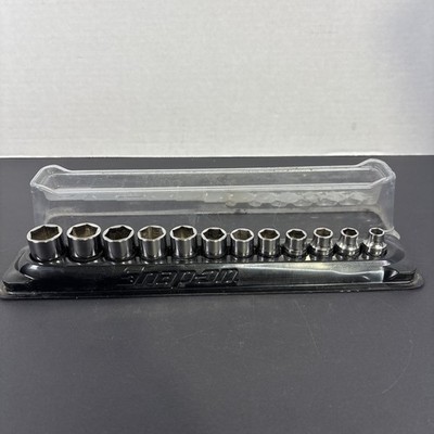 Snap On 12 Piece Metric Shallow Socket Set 8-19mm 3/8 With PAKTY231 Mag Tray