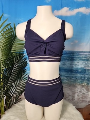 NWT Cupshe Womens Two Piece Bikini Size Large Blue With Mesh