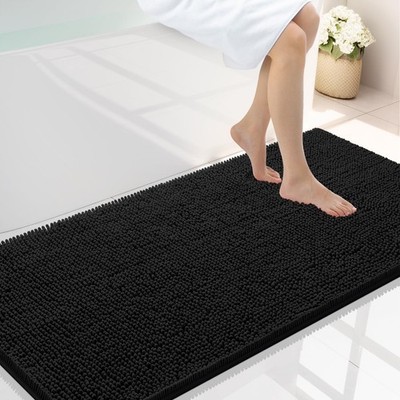Smiry Luxury Chenille Bathroom Rugs 47x24, Extra Soft and 47'' X 24'', Black