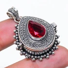 Mozambique Garnet Gemstone Handmade 925 Sterling Silver Pendant 1.77" B336
