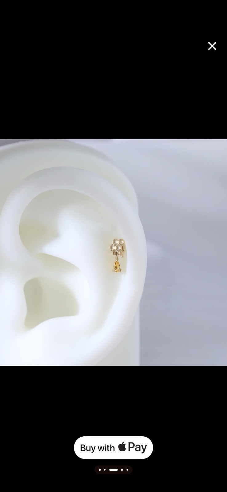 Solid 14k Honey Comb Citrine Threadless Single St… - image 3