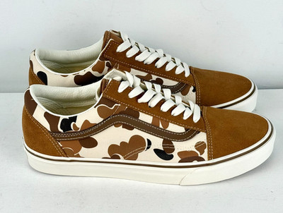 M9.5, W11 - VANS Old Skool Camo Brown Low Top Canvas/Leather Sneaker - 507452