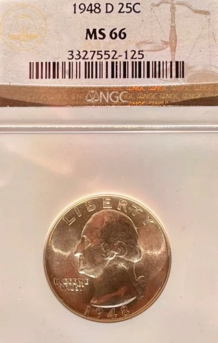 1948-D Silver Washington Quarter 25C, NGC MS 66