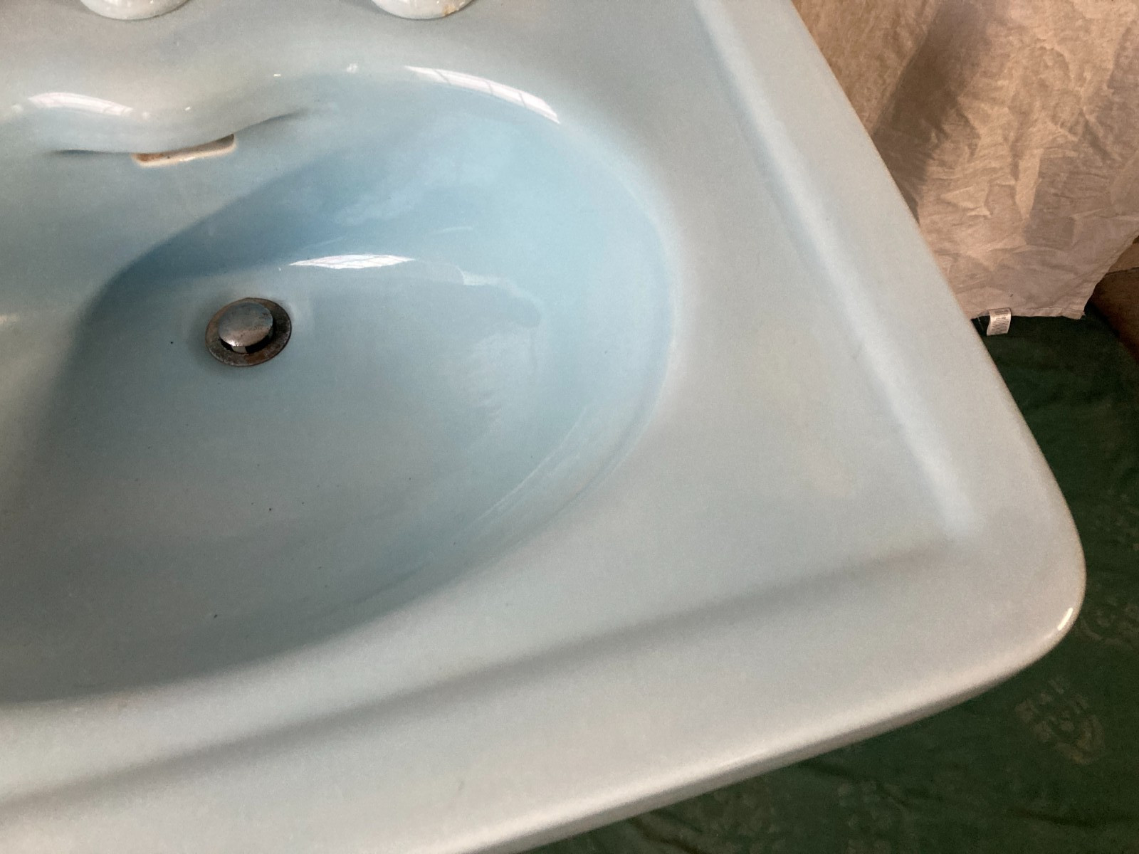 Antique 28x22 Light Blue Ceramic Pedestal Sink Old Vtg Standard 422-25E