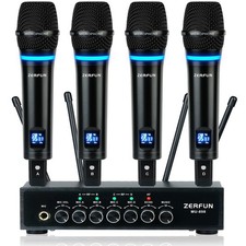 Rechargeable Wireless Microphone System 4 Channel Pro, UHF Metal Handheld Wirele