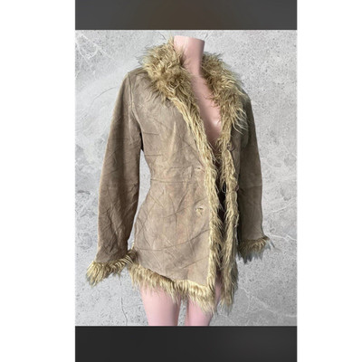 Clockhouse Beige Suede Faux Fur Trim Lined Button Jacket Womens L