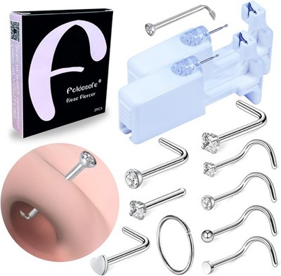 2 PCS Disposable Nose Piercing Gun Self Kit Nose... 