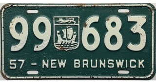 99 CENT SALE 1957 New Brunswick License Plate #99 683 No Reserve