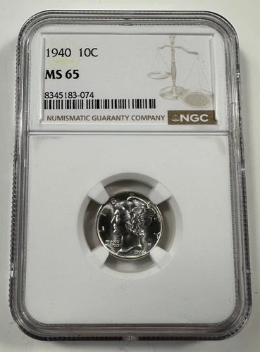 1940 Mercury Dime NGC MS65 GEM ~ 90% Silver 10c US Coin