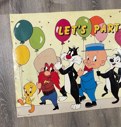 READ Vintage 1986 One Stop Posters Looney Tunes Let’s Party 76x26 Birthday Rare - Picture 6 of 22