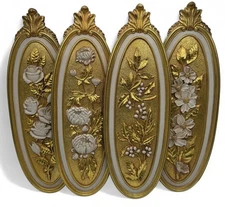 Syroco 1973 Four Season Wall Plaques Oval 7315 White Gold Tone 18" MCM Decor