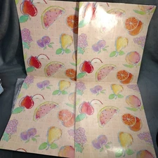 VTG Current '88 FRUIT IN PASTELS 2 Gift Wrap Wrapping Paper Sheets Only Peach 