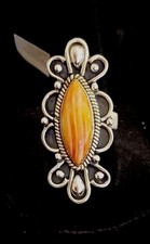 New Matte Sterling Silver  Orange Spiny Oyster Long Adjustable Ring   