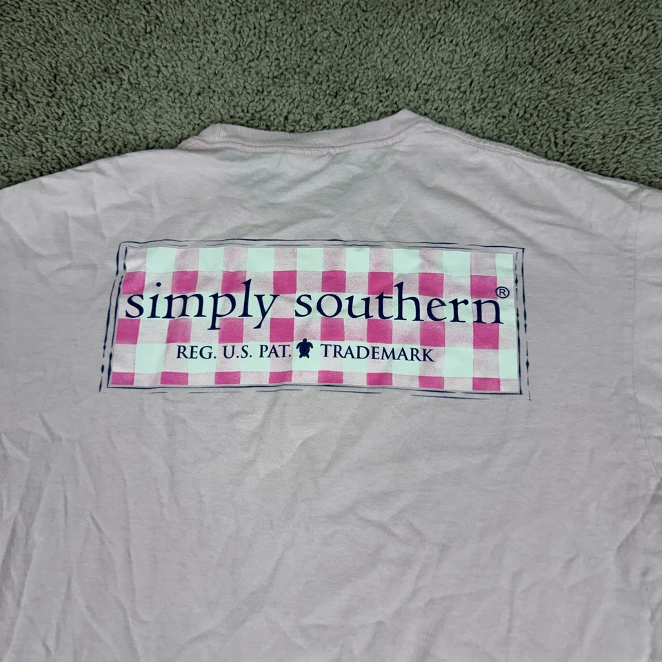 Camisa Simply Southern Feminina Grande Rosa Branca Piquenique Xadrez Tartaruga Preppy - Imagem 3 de 4