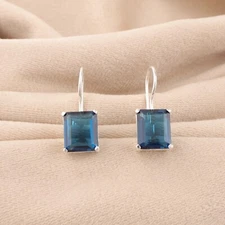 Natural London Blue Topaz Gemstone 925 Sterling Silver Handmade Earrings 1.06"