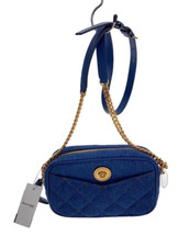 VERSACE Medusa Shoulder  Bag Blue Quilted denim Gold Hardware chain woman