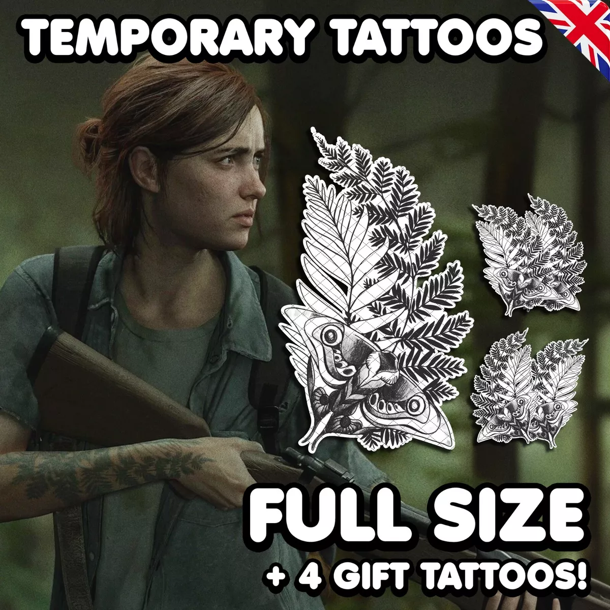 The Last of Us 2 Ellie Temporary Tattoo for Cosplayers, 4 Different Sizes 