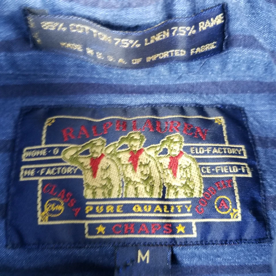 Vintage Ralph Lauren Chaps Mens Size Medium Blue Stripe Linen Blend Shirt - Image 4 of 4