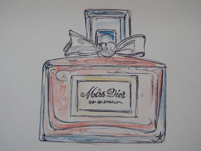 Aquarell Gemälde eines Flakons Christian Dior Miss Dior Parfum