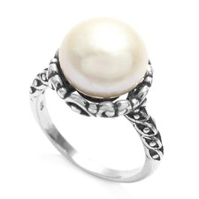 925 Sterling Silver Freshwater Pearl Ornate Band Ring Size 5-9