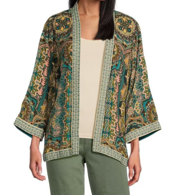 New John Mark L Kimono Open Front Cardigan Blue  Green