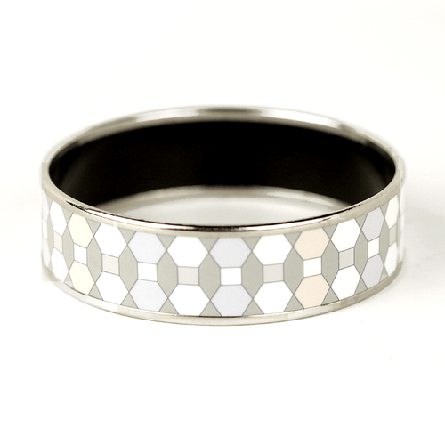 HERMES BRACELET 65 Wide Palladium-Plated Printed Enamel Bangle Geometric Pattern - Picture 2 of 5