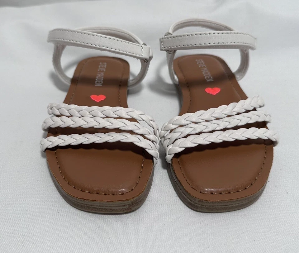Steve Madden Girls Toddler 9 Sandals Shoes  Flats Leather Slingback White New - Image 2 of 4