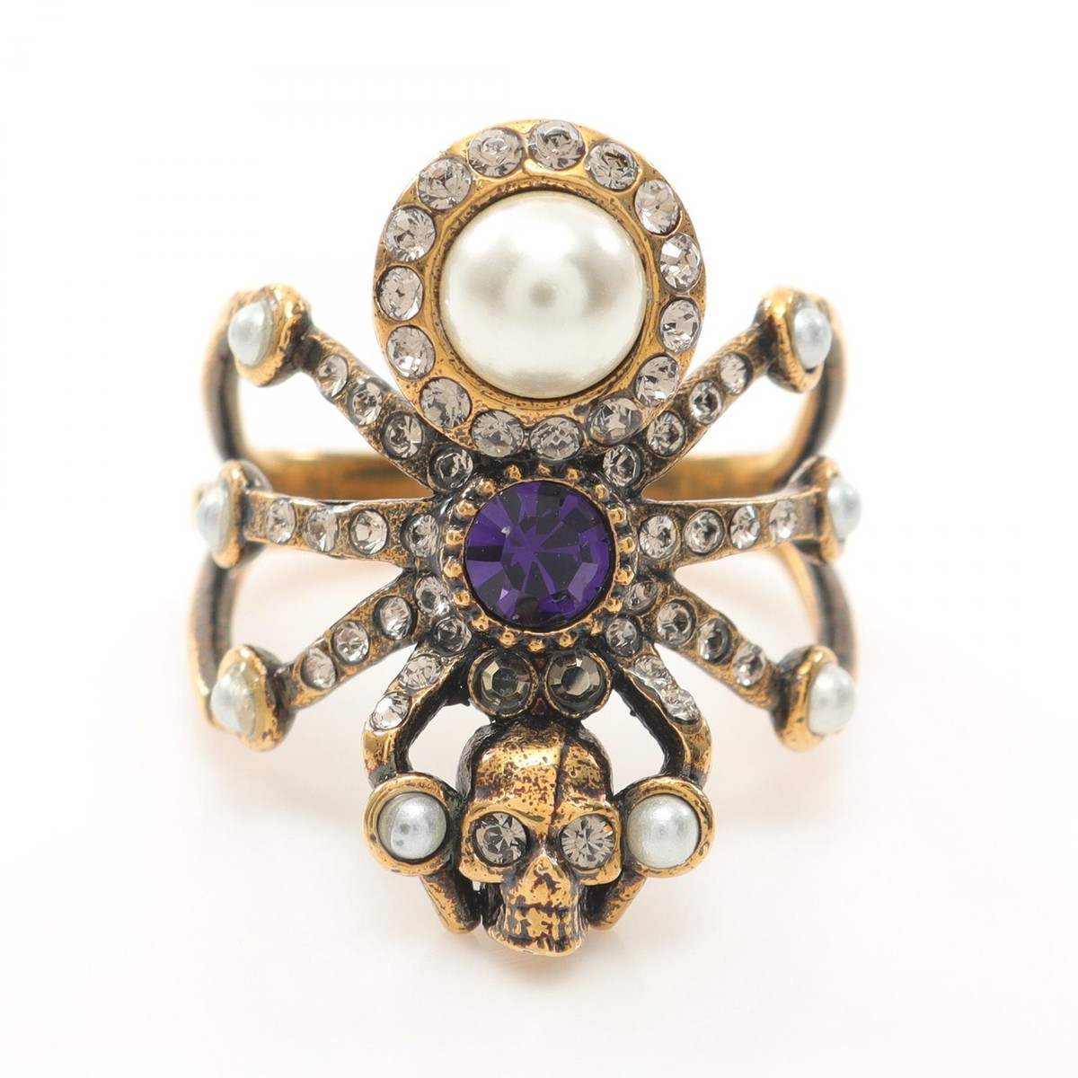 Alexander McQueen spider Ring Gold Plated Purple Used US size women
