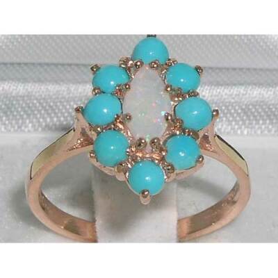 Massiver 10k Rotgold natürlicher Opal & Türkis Damen Cluster Ring-Größen 4 bis 12