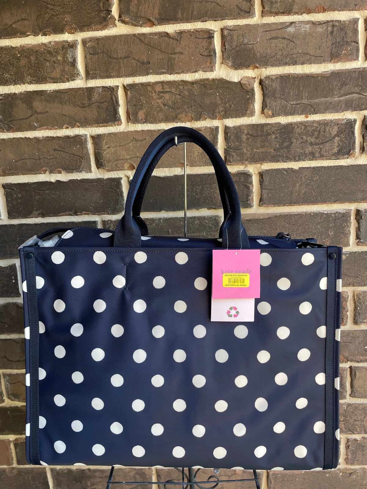 Borsa a pois nuova con etichette $258 Kate Spade XLarge PXR00463 Rich Navy Multi blu bianco