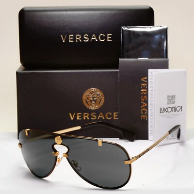 Versace Sonnenbrille schwarz gold Pilot Medusa Metallschild MOD VE 2243 1002/87 [A]