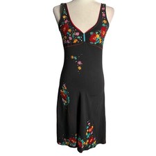 A Common Thread Embroidered Dress S Black Sleeveless Knee Length Anthropologie