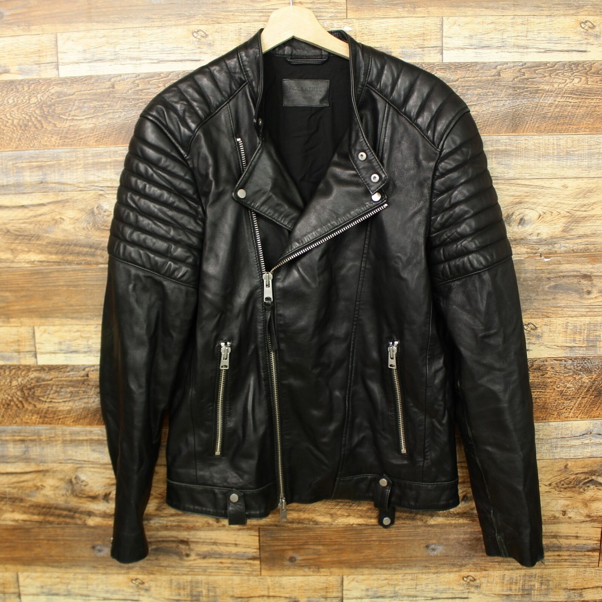 ALL SAINTS leather jacket (S)レザージャケット 羊革 All Saints Leather Biker Jacket Size M Mens zip sheep
