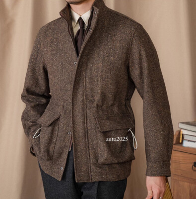 50% Wool Short Stand-up Collar Casual Jacket Retro Men's Pockets Coats  Outwear | eBay