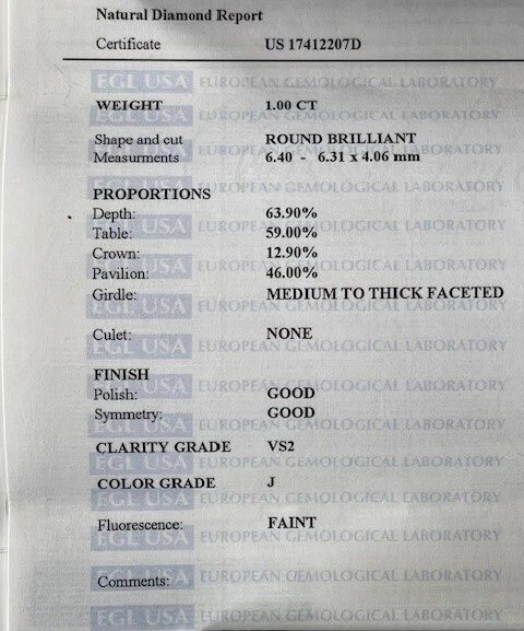 NATURAL ROUND BRILLIANT CUT LOOSE DIAMOND 1.00 CARAT, WITH EGL /USA REPORT - Image 4 of 4