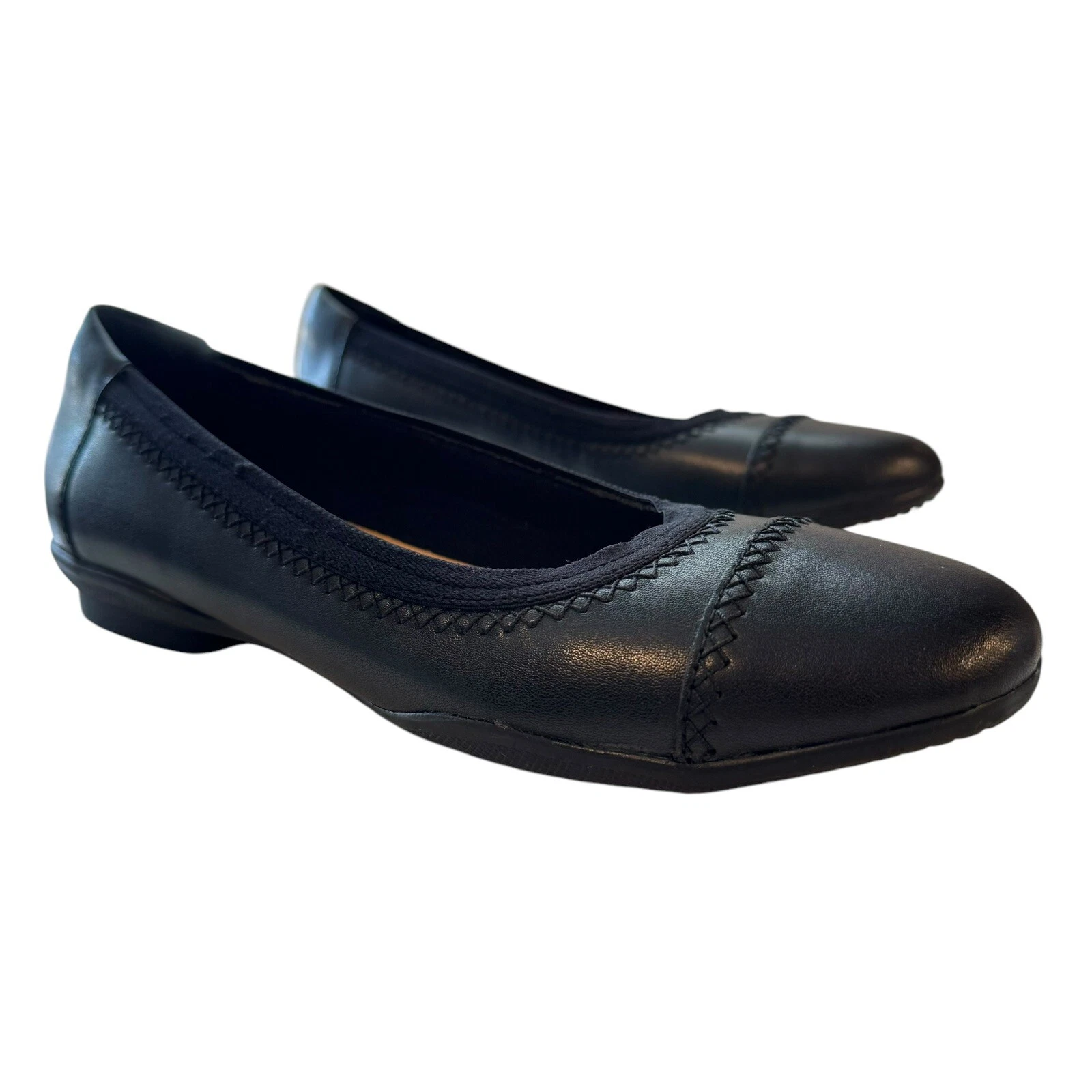 Ballerine Clarks donna Sara Bay taglia 6 5 punta a cappuccio scarpe slip on pelle nera