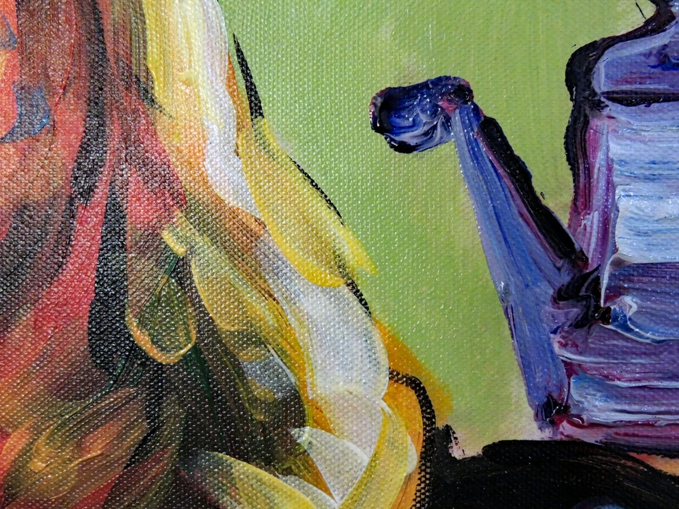 Pintura al óleo estirada 24x36 de café café cafetería pelirroja damas hermanas años 20 Foto 2 de 3