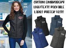 Ink Stitch Design Your Own Custom Logo Texts Stitching Women Puffer Vests