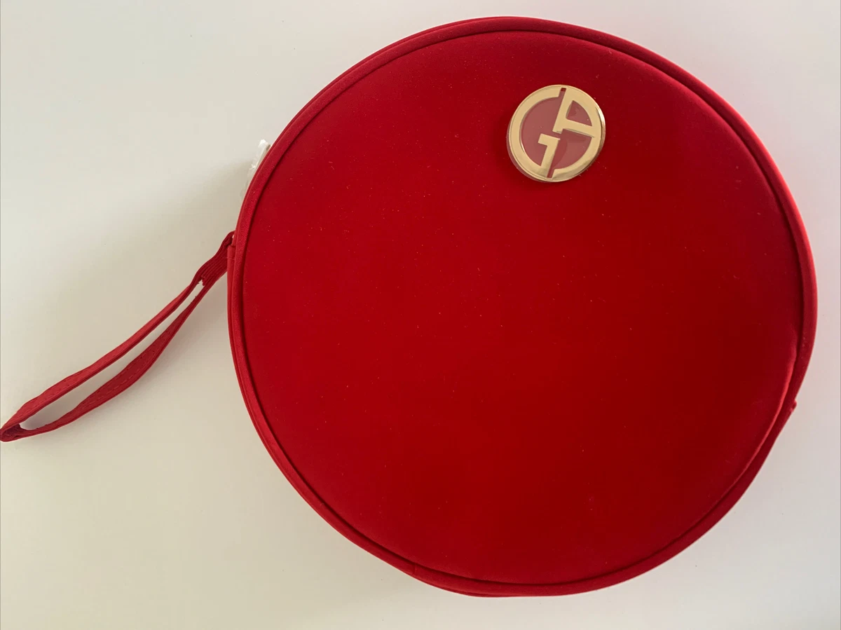 GIORGIO ARMANI Cosmetic Bag Beauty Red Logo Gold Brand New Pouch Toiletry