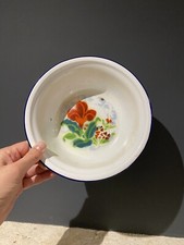 Bassine Ancienne Bol - Cuvette Métal Émaillé 20 cm Décor Floral Bumper Harvest