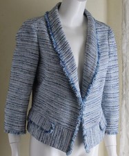 Etcetera -sz 12 Lux Blue Tweed Fringed Charming Shorter 3/4 Jacket Blazer