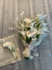 White Calla Lily Bouquet with Greenery and Boutonniere