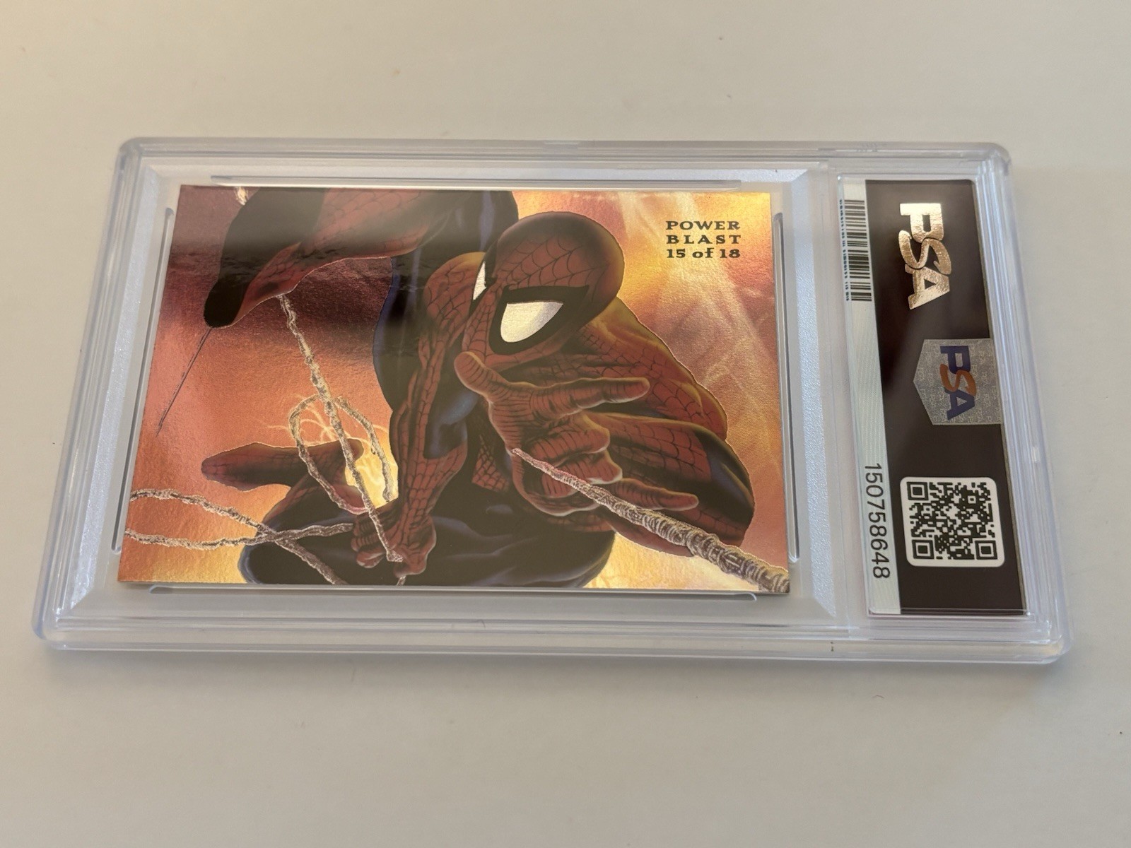 1994 Flair Marvel Universe Spider-Man Power Blast #15 PSA 8 NM-MT Graded Insert view 2