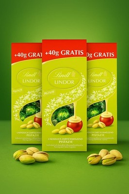 LINDOR Pistazie +40g GRATIS Inhalt pro Packung  3x 150g (MHD: 05/26)