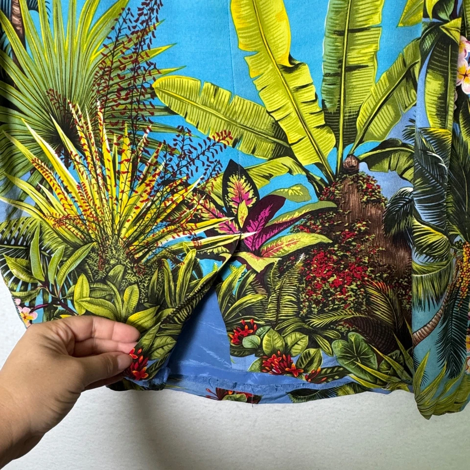 Vintage Silk Tropical Slip Dress Womens Size 16 Blue Palm Floral Resortwear - Image 4 of 4