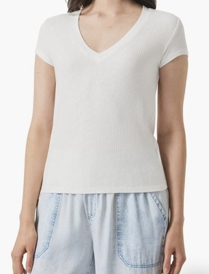 NWT Splendid Hailey White Rib V-neck Top Shirts Mrsp $58 Size S