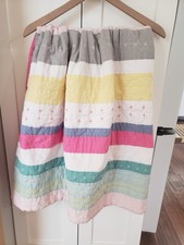 Pottery Barn Kids Baby Crib Quilt Pink Yellow Blue Gray Striped 36 X 50"