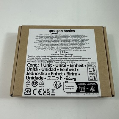 Amazon Basics USB-C (Source) to HDMI (Display) Cable Adapter 30Hz, Black 