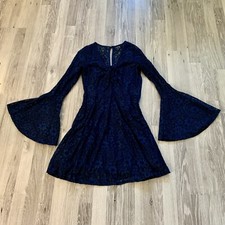 Hollister Lace Dress Y2K Bell Sleeve Sz S Navy Blue Whimsigoth Goth Grunge Fairy