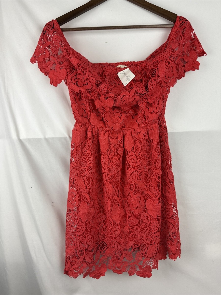 NWT Anthro Illa Illa Lacey Lou Off Shoulder Lace Red Lined Women's Dress |  eBay UK